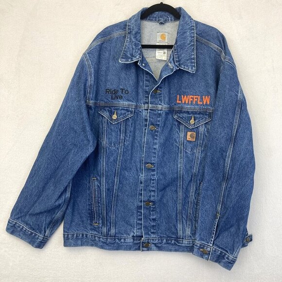 Carhartt Other - Vintage 90s Carhartt Denim Biker Jacket Mens 3XL Tall Hell On Wheels USA J12 DST